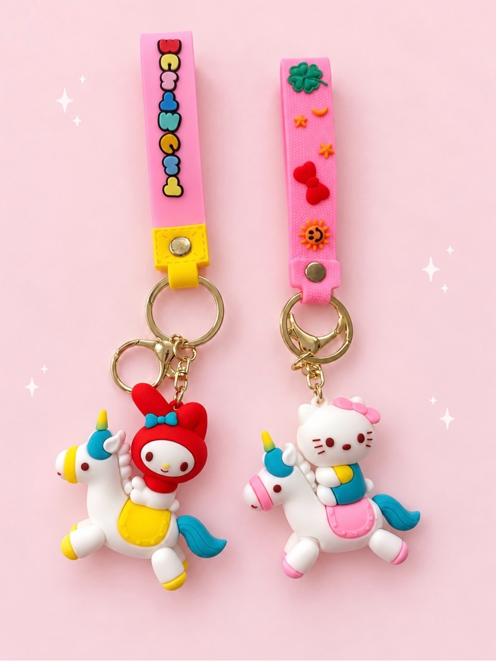 Hello Kitty Unicorn Keychain Set with Pink Straps
